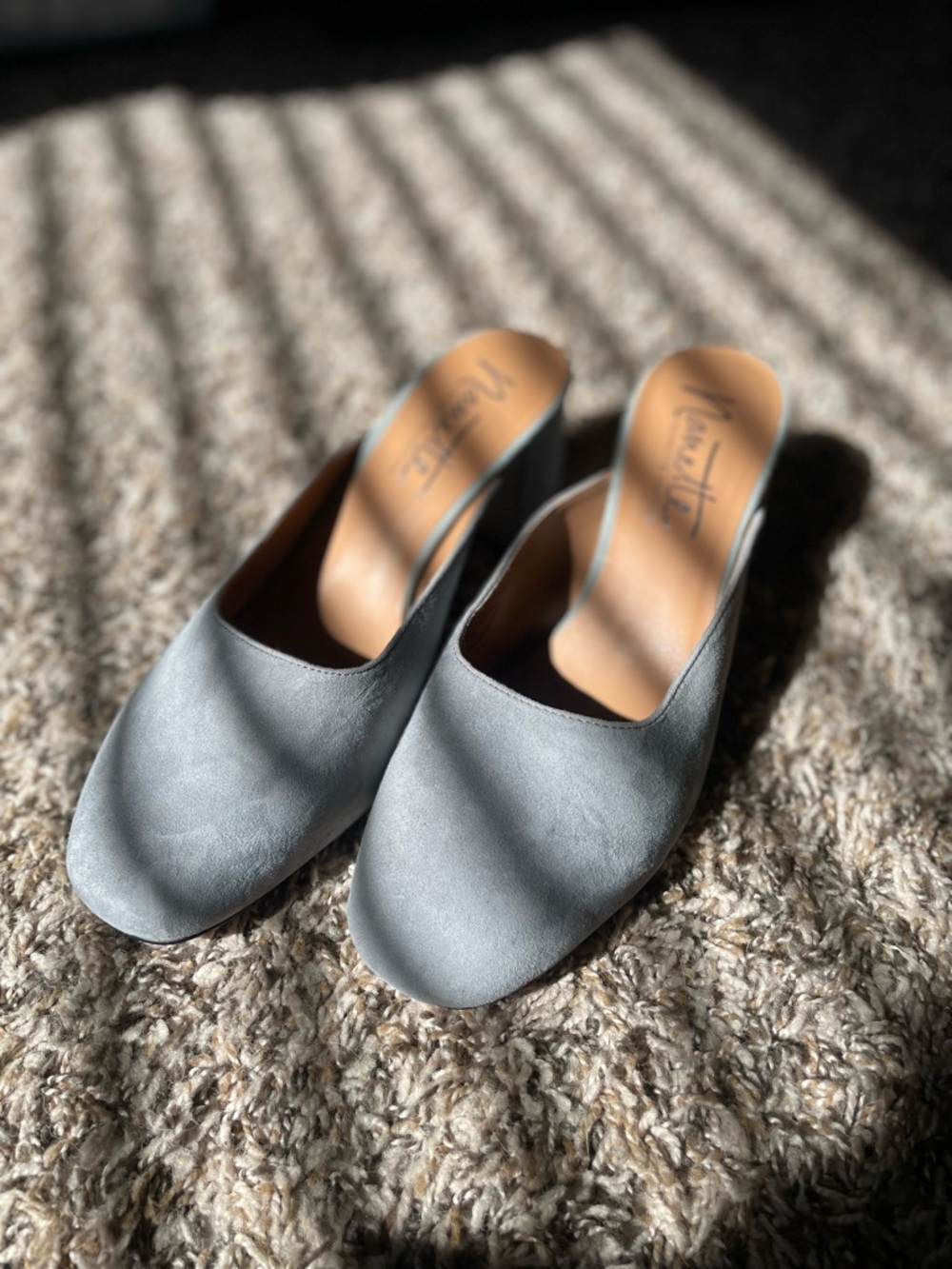 Nanette Lepore “Peggy” mules in a beautiful soft blue suede